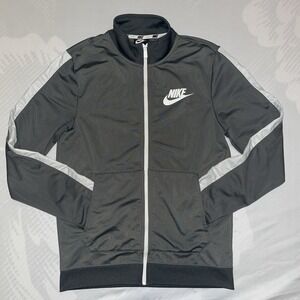 Nike Men's Stripe Gray/White Full-Zip Hybrid Mock Neck Track Jacket BV4935 S